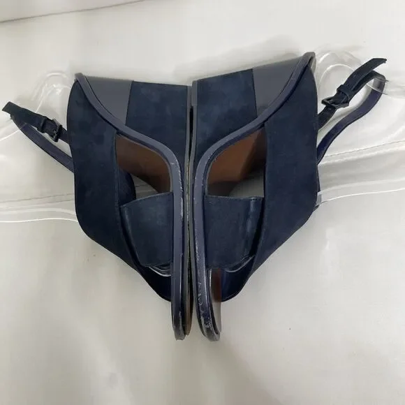 Tory Burch Slingback Wedge Sandals 7.5 Blue Suede Gabrielle Quiet Luxury Shoes - Picture 10 of 16